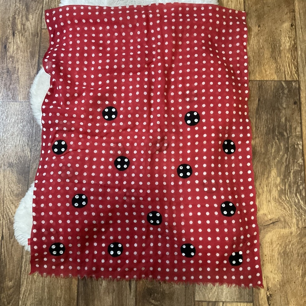 Amet & Ladoue 100% Woolโ Lightweight Scarf Red White Polka Dot Black 68"X27"